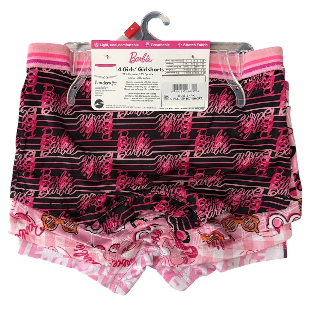 Barbie Girlshorts Underwear Kids Size‎ 4 Pink New 4-Pack Athletic Boy Shorts